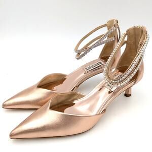 Badgley Mischka Lilibeth Women's Gold Dual-Strapped Kitten Heels Size US6.5 EU37